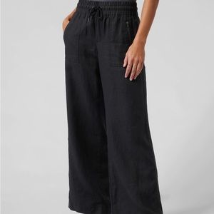 New Black Athleta Cabo Linen Wide Leg Pant